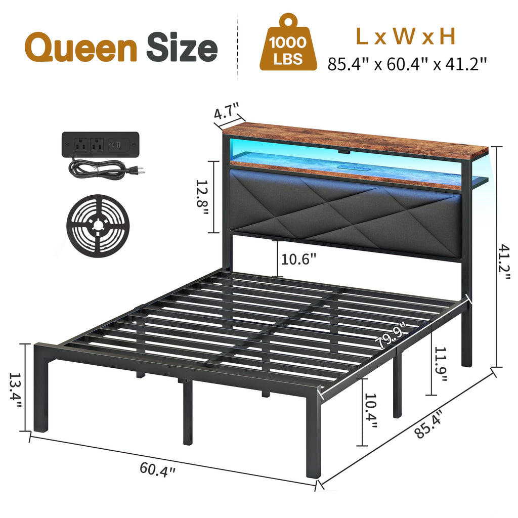 Queen Bed Frame with USB Charging Station O76204