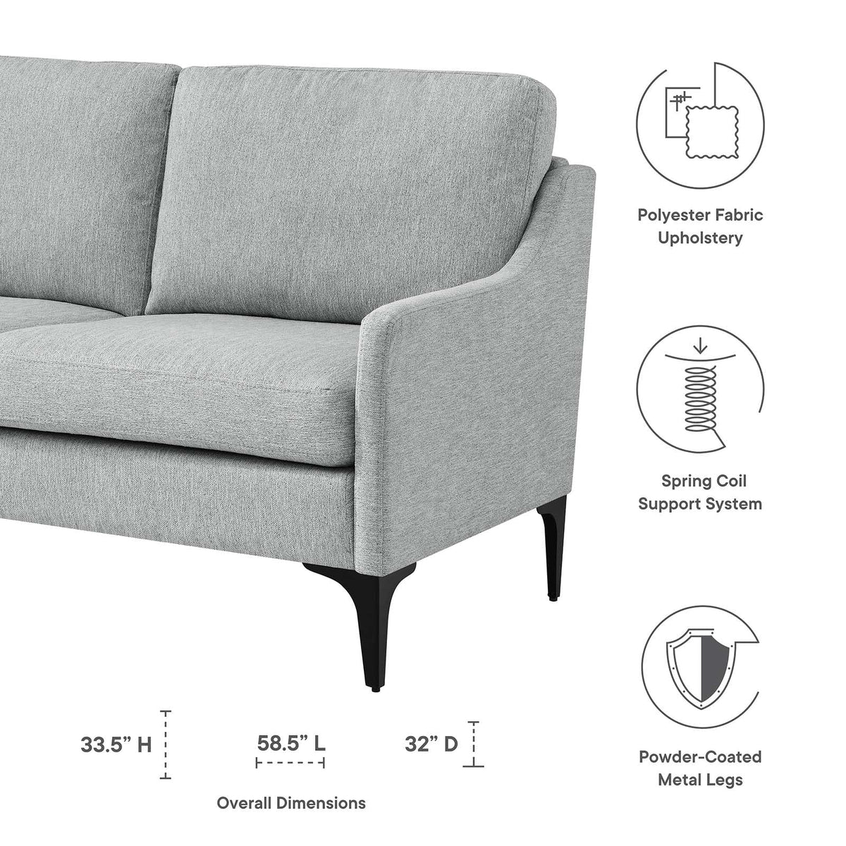 Light Gray Upholstered Fabric Loveseat U49160