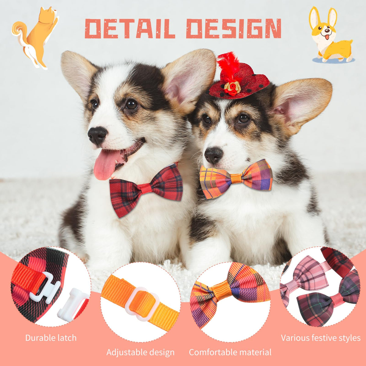 80 Pcs Dog Bow Ties Assorted Pattern F332756