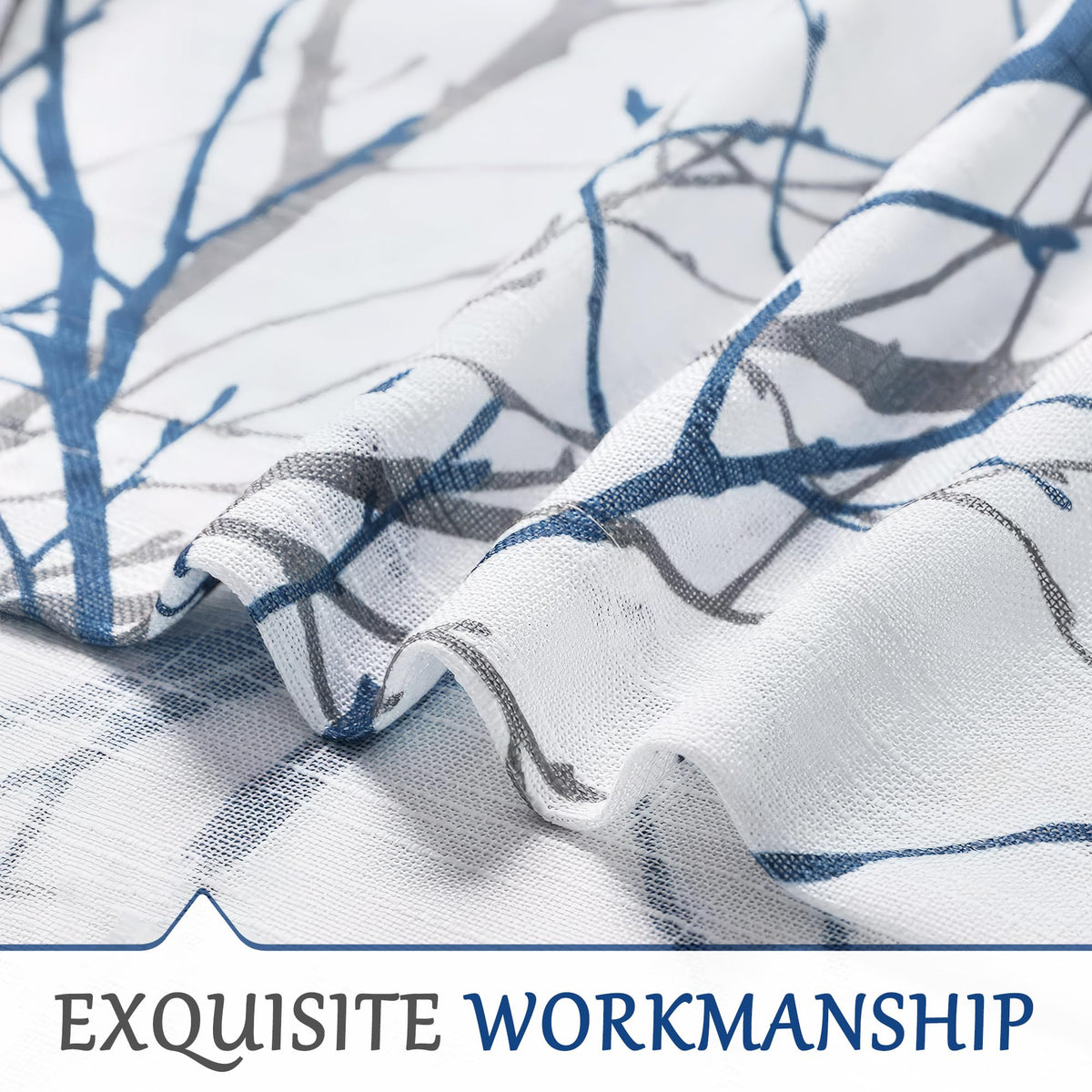 Linen Blue White Semi Sheer Curtains 84 Inch 1 Panel Z788