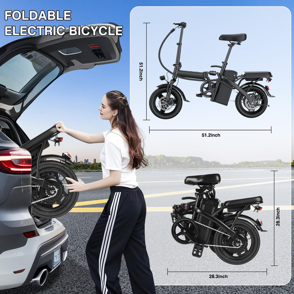 560W Motor 24MPH 32 Miles Range 48V 10Ah Battery 14" Foldable Electric Bike with Basket W280020