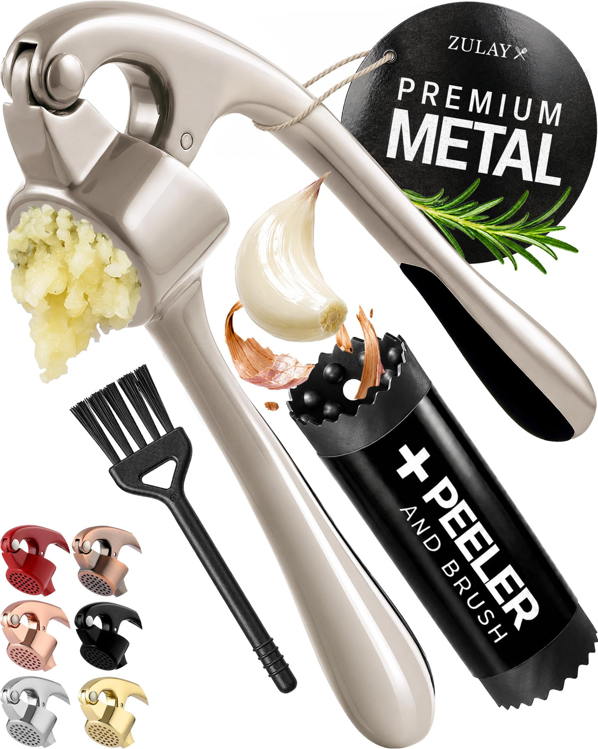 Garlic Press Set with Silicone Peeler & Brush H5707