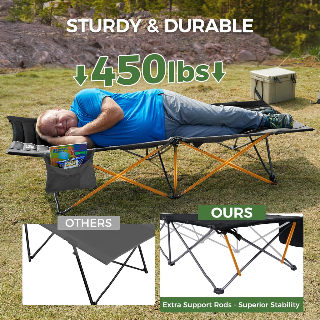 Extra Wide Heavy Duty Oversized Sleeping Cot with Carry Bag Black U792