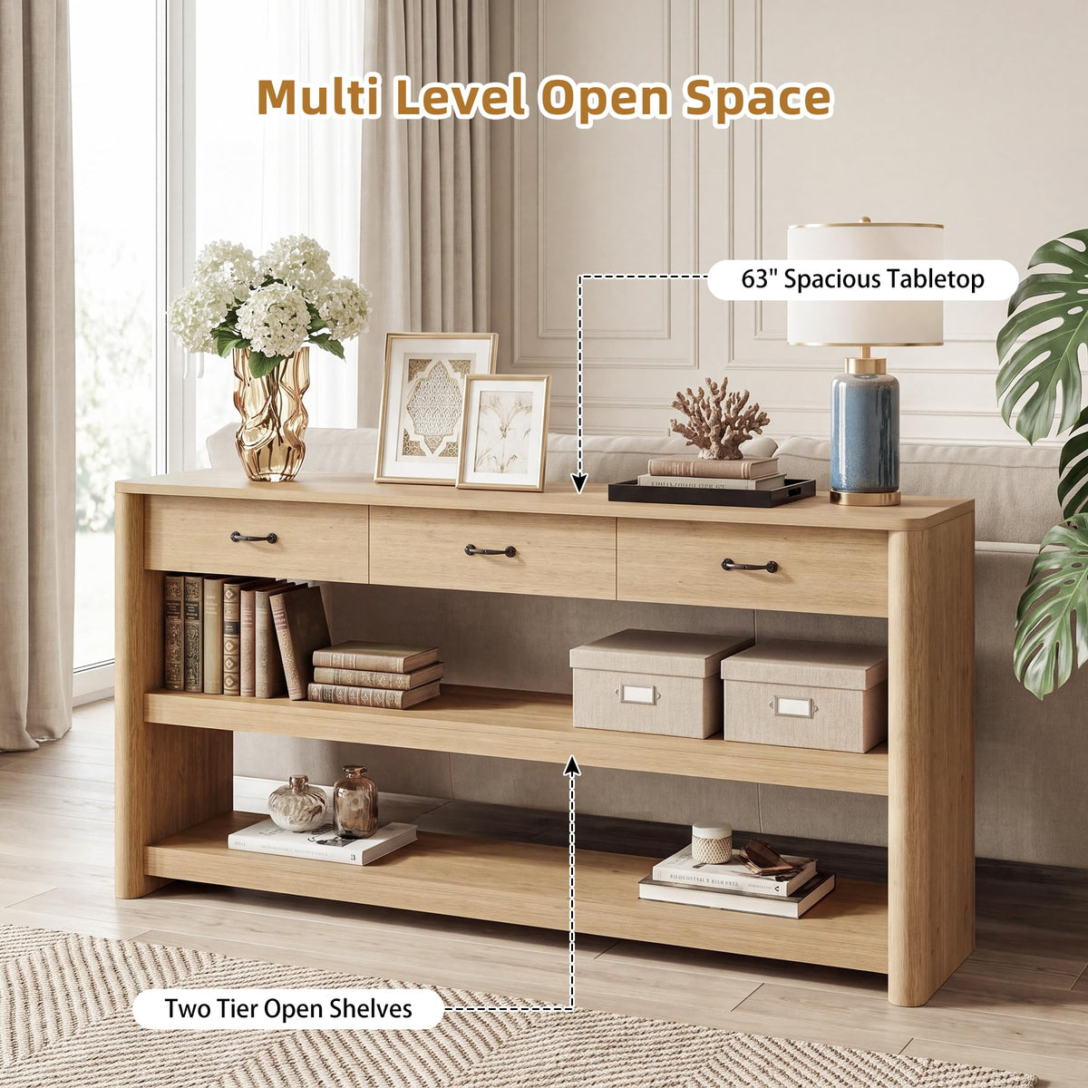 63" Oak Console Table with Storage R796