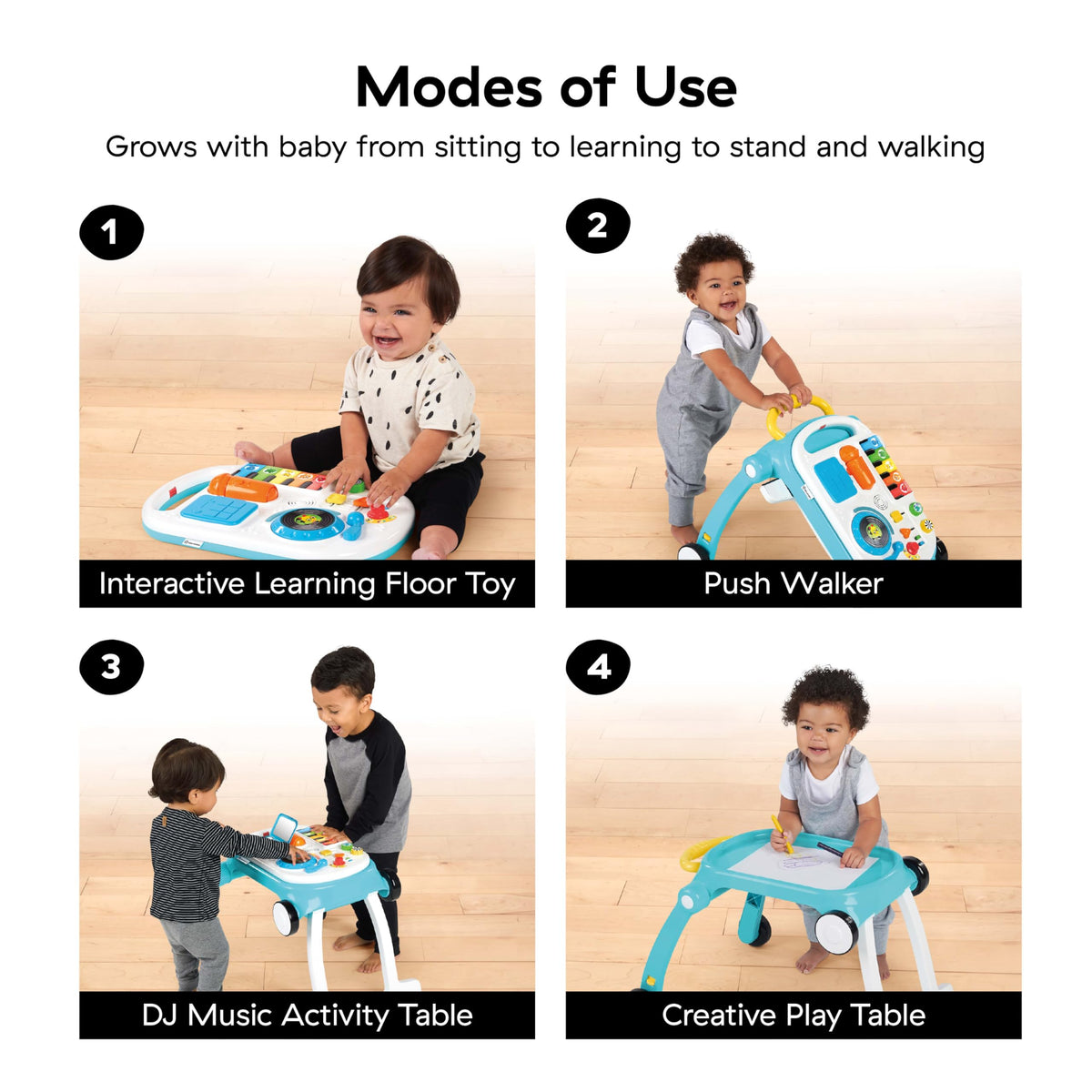 4-in-1 Push Walker Activity Center Toddler Table Floor Toy B466