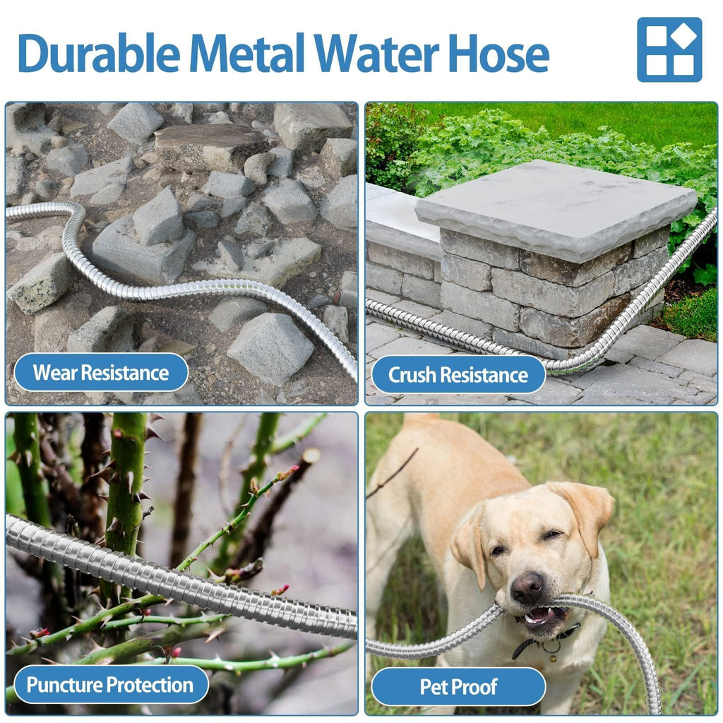 100ft 304 Stainless Steel Metal Garden Hose with Rubber Grip J4988