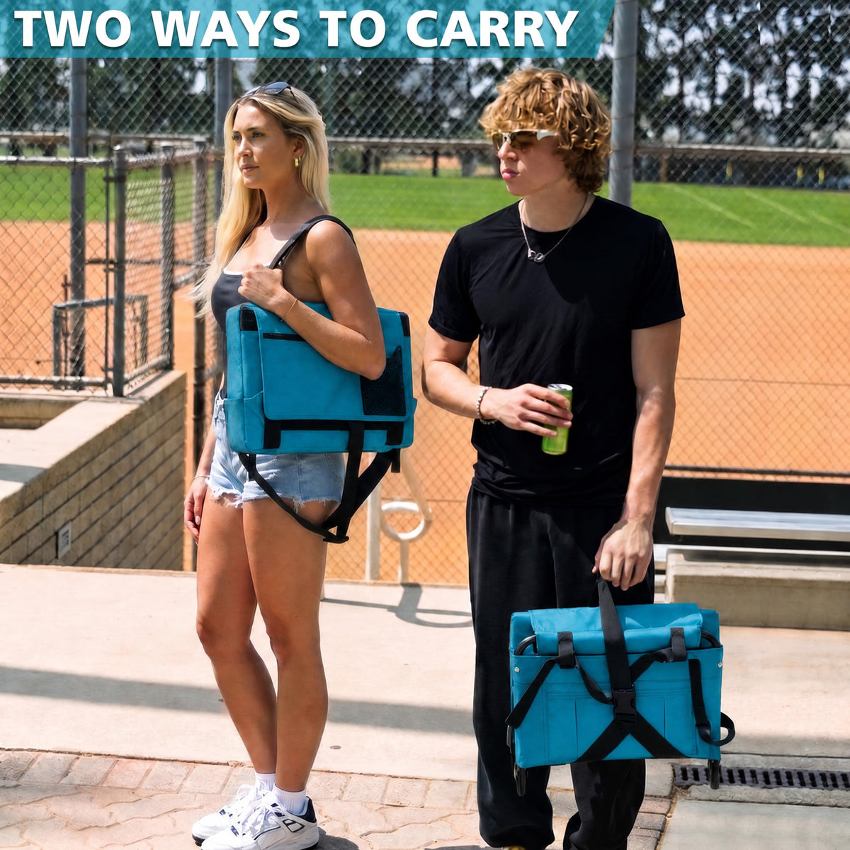 2 Pack Bleacher Seat with Back Support, Shoulder Strap & Cup Holder D8095
