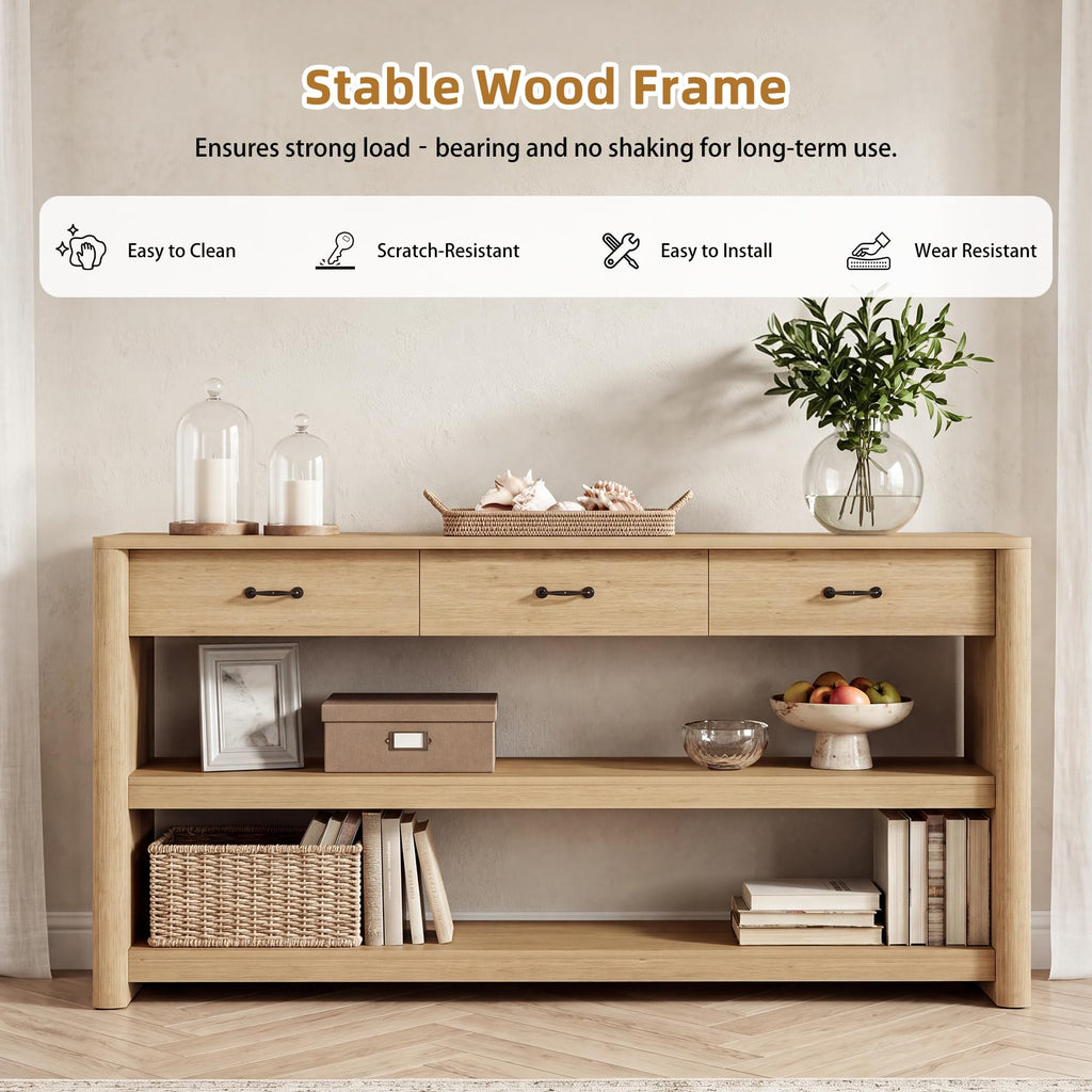 63" Oak Console Table with Storage R796