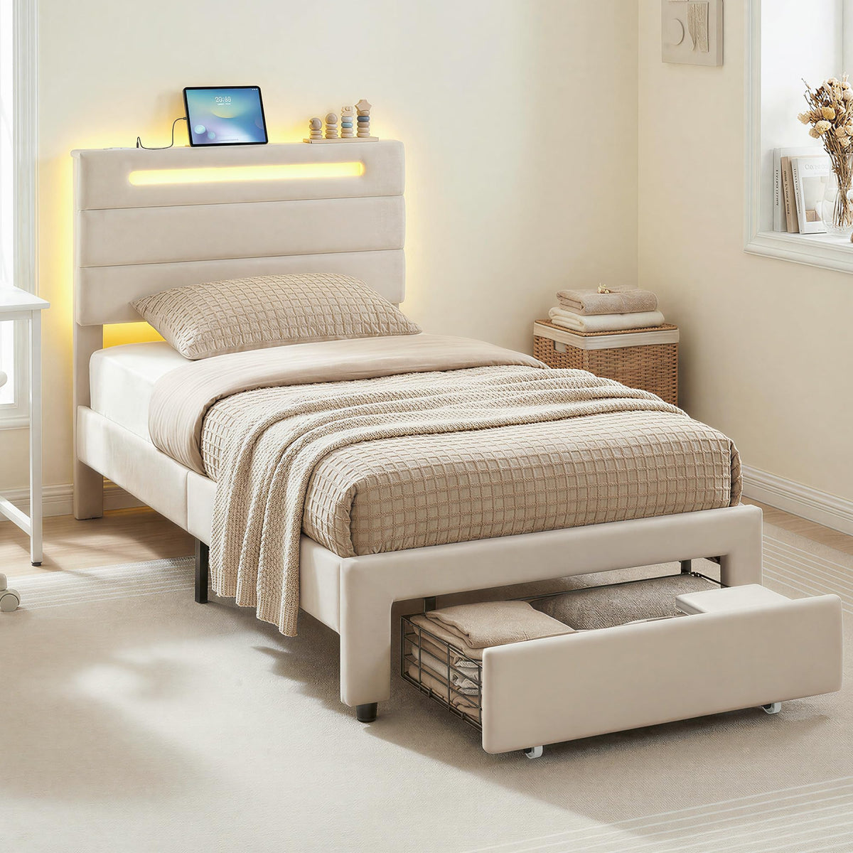 Twin Bed Frame with Storage Drawer O28041