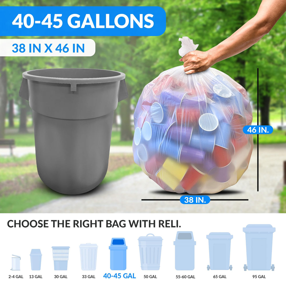 40 to 45 Gallon Heavy Duty Trash Bags H640