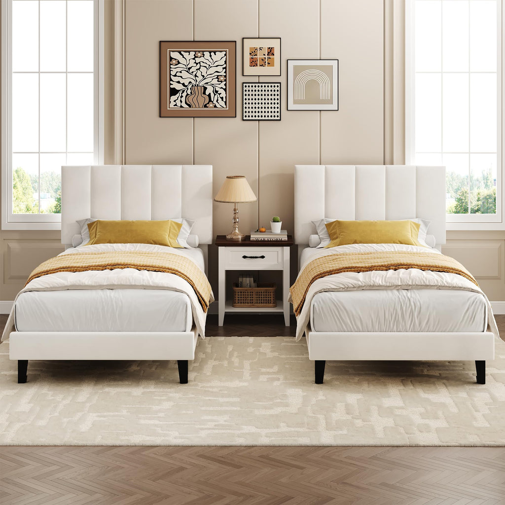 White Twin Size Upholstered Bed Frame F431306