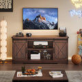 Brown Farmhouse TV Stand with Sliding Barn Doors and Storage Cabinets E29026