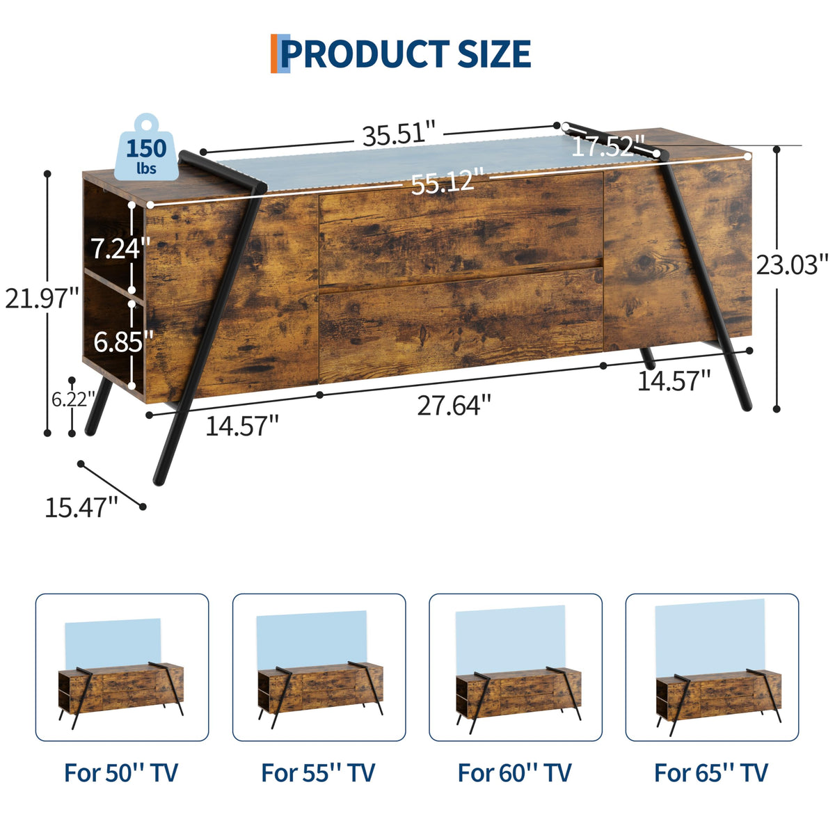 Oak TV Stand with Adjustable Shelf and 2 Drawers G2874