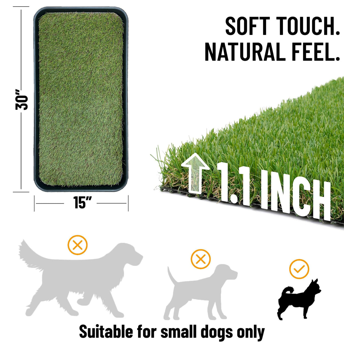 Artificial Grass Puppy Potty Training Pad with Tray, 15" x 30" Reusable T457755