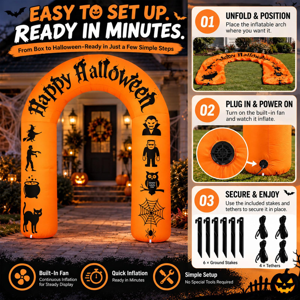 8FT Halloween Inflatable Arch with LED Lights S6034
