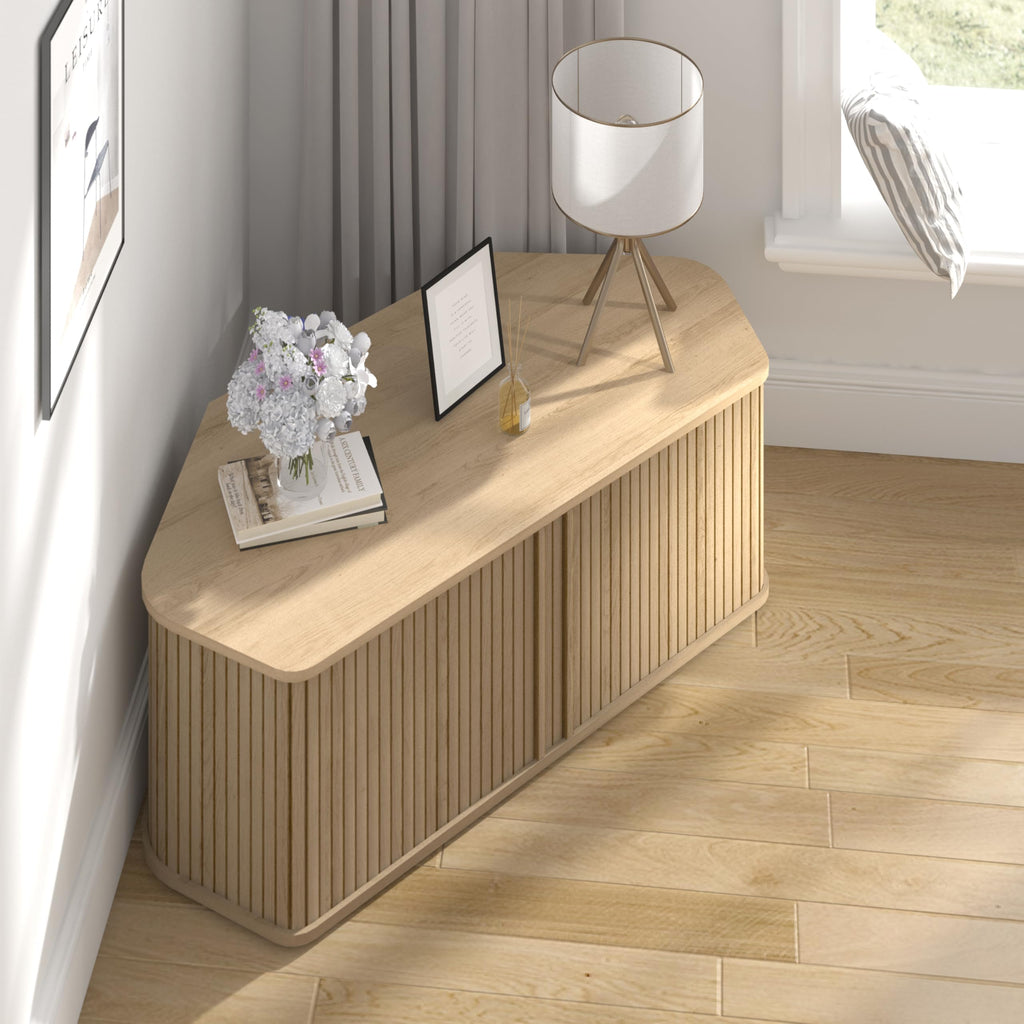 43 Inch Corner TV Stand with Sliding Tambour Door J72376