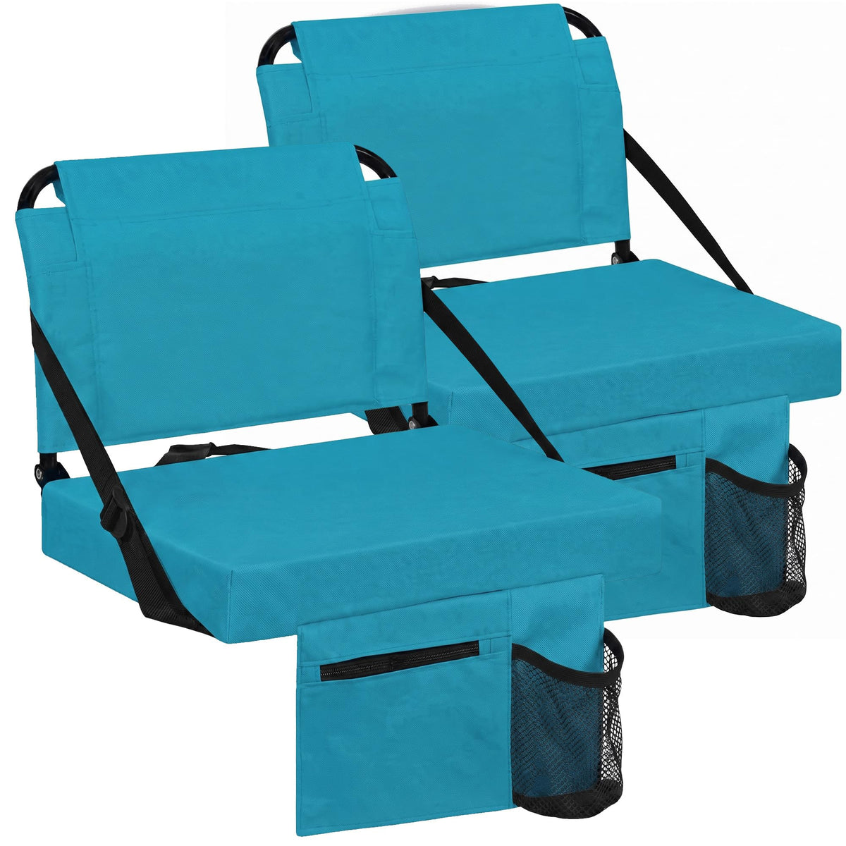 2 Pack Bleacher Seat with Back Support, Shoulder Strap & Cup Holder D8095