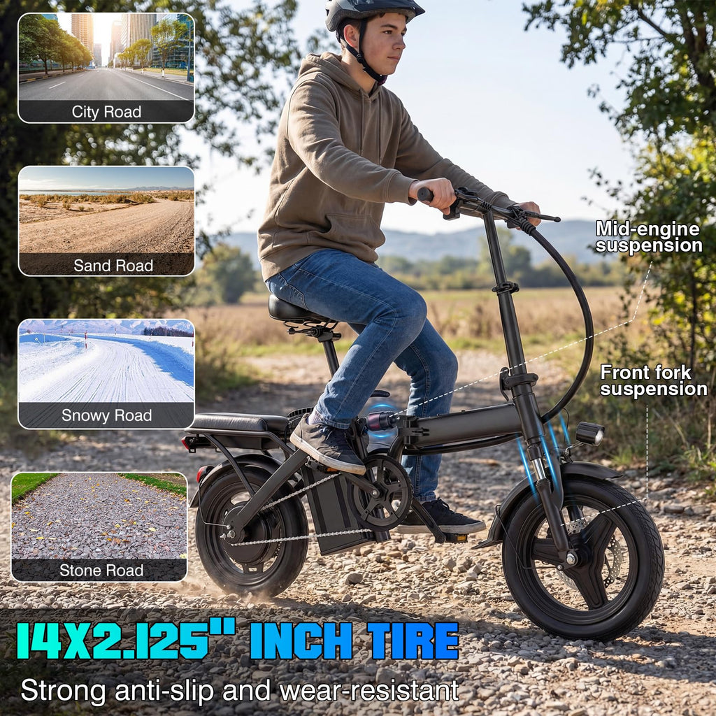 560W Motor 24MPH 32 Miles Range 48V 10Ah Battery 14" Foldable Electric Bike with Basket W280020