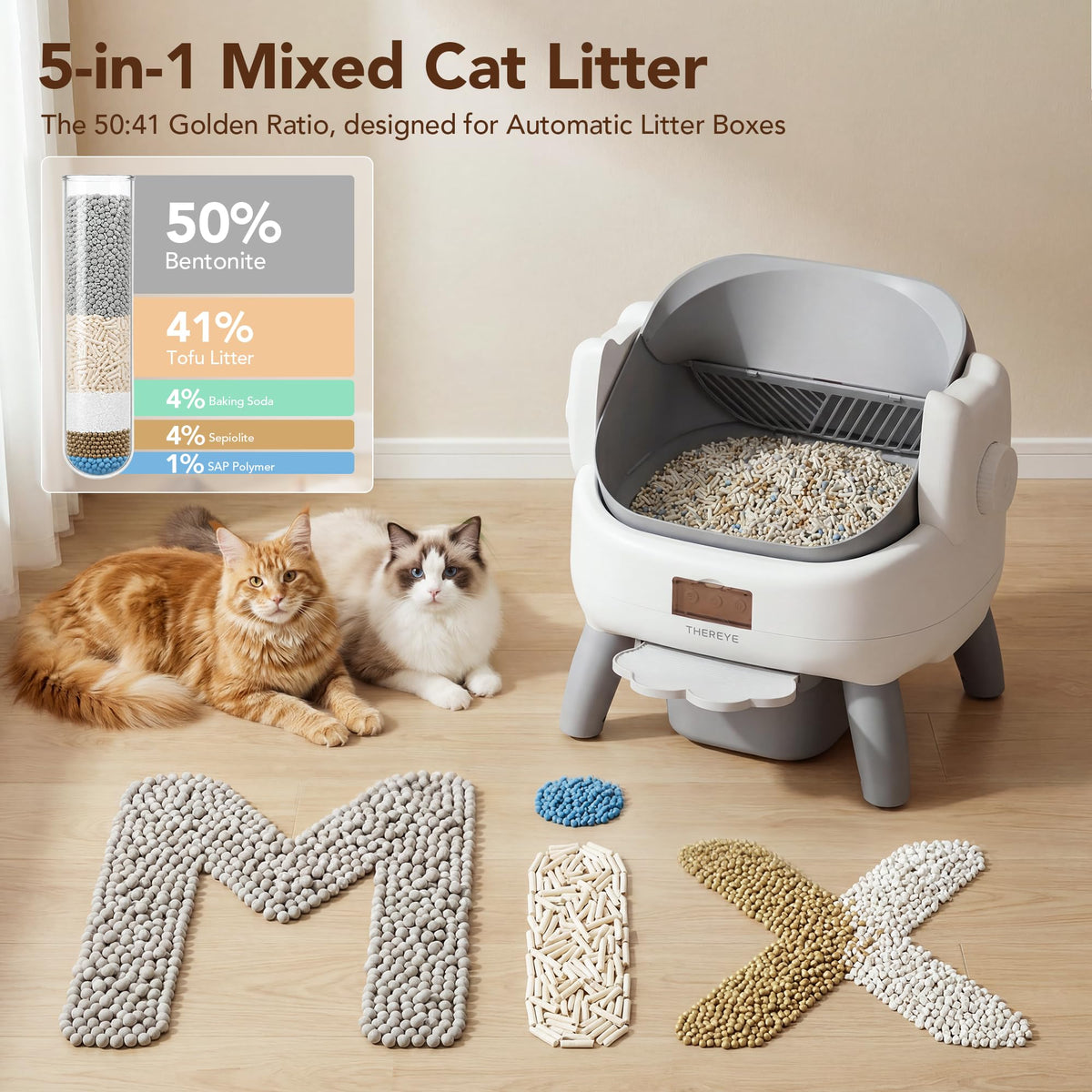 5-in-1 Mixed Cat Litter, Fast Clumping, Ultra Absorbent, Dust-Free Natural Clumping Cat Litter, Odor Control, 7.9lbs*2 P5647