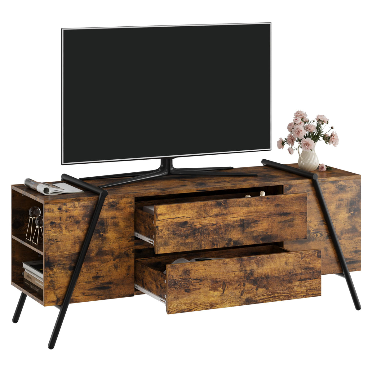 Oak TV Stand with Adjustable Shelf and 2 Drawers G2874