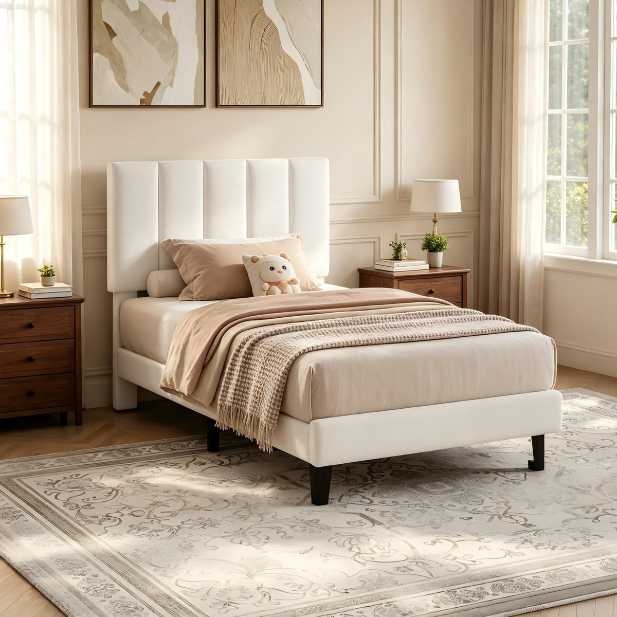 White Twin Size Upholstered Bed Frame F431306