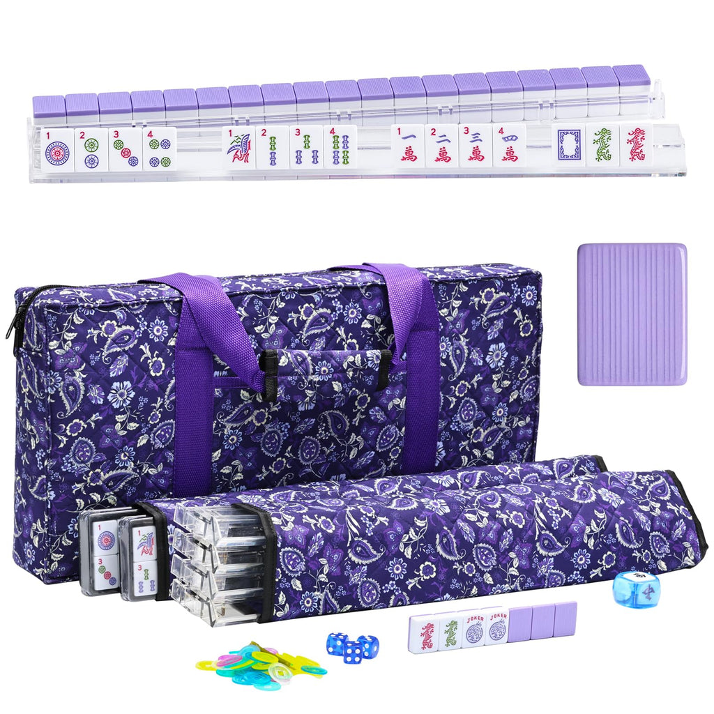 Purple 166 Tile Mahjong Set with Racks and Bag G95005