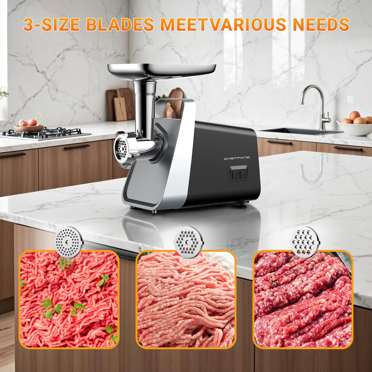 Electric Meat Grinder with Sausage Stuffer, 2 Blades, 3 Plates, 2800W Z8433