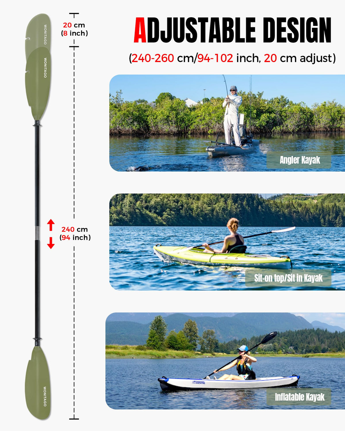 Adjustable Fiberglass Kayak Paddle D730098