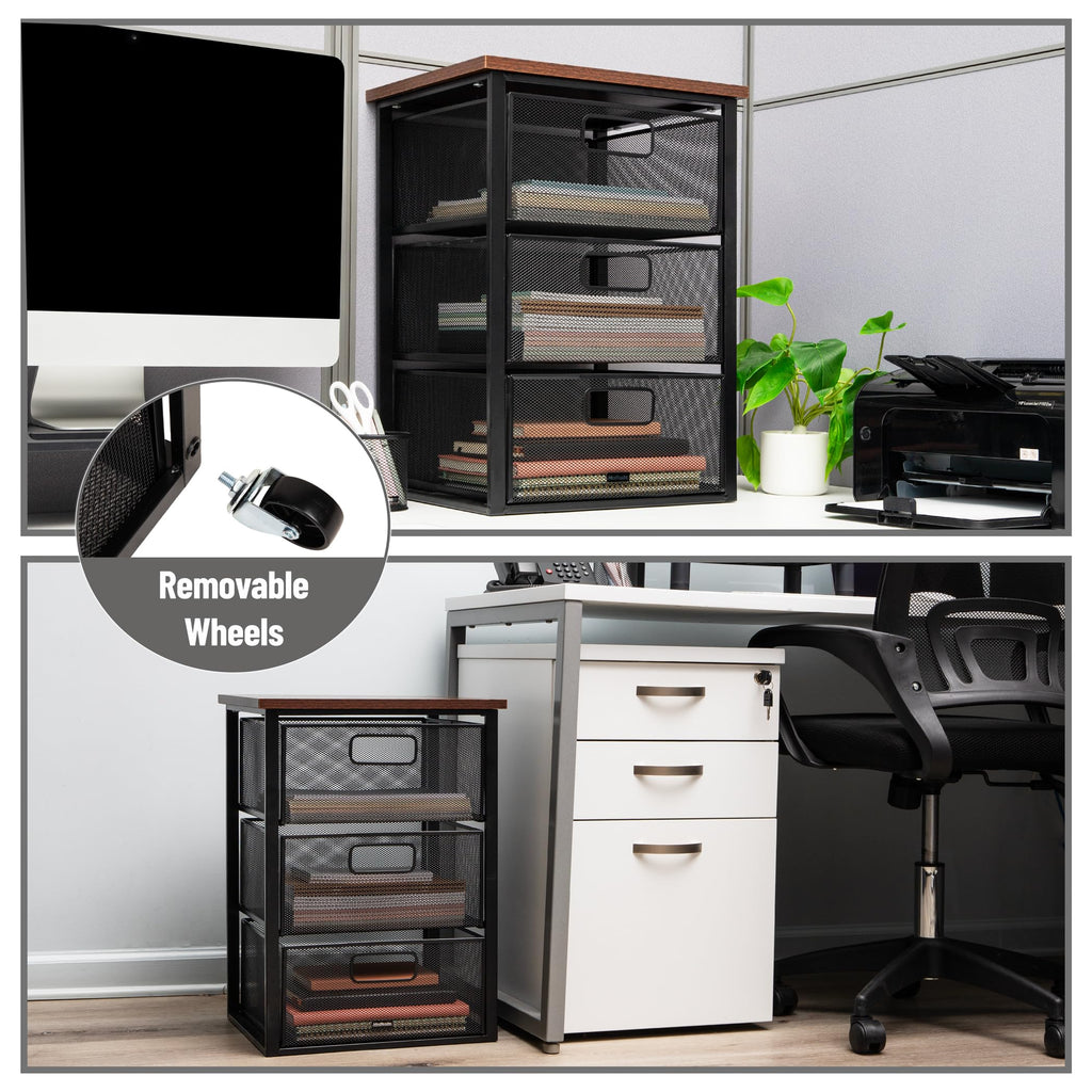 3 Drawer Rolling Storage Organizer with Wood Top N47426