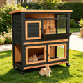 2-Story Wooden Rabbit Hutch Guinea Pig Cage with Wheels M82977
