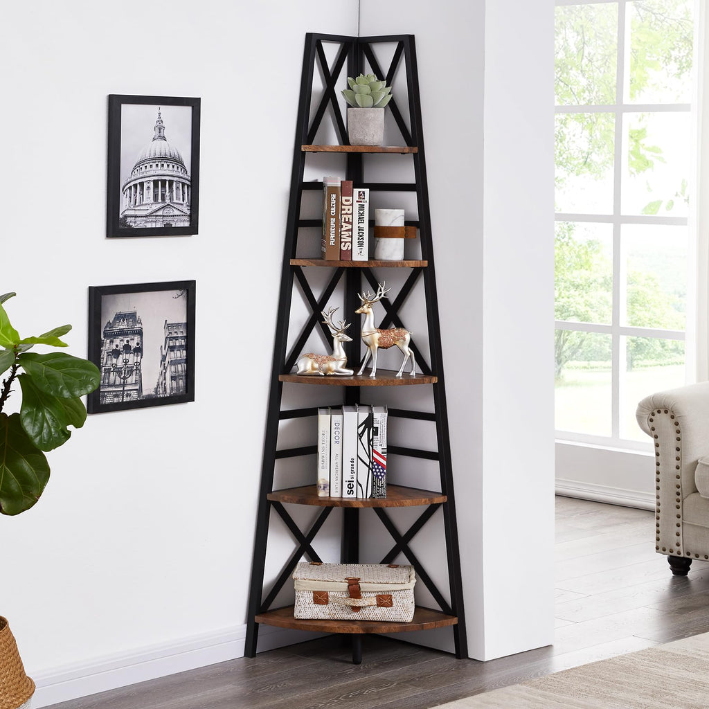 5 Tier 72 Inch Tall Corner Bookshelf N3897