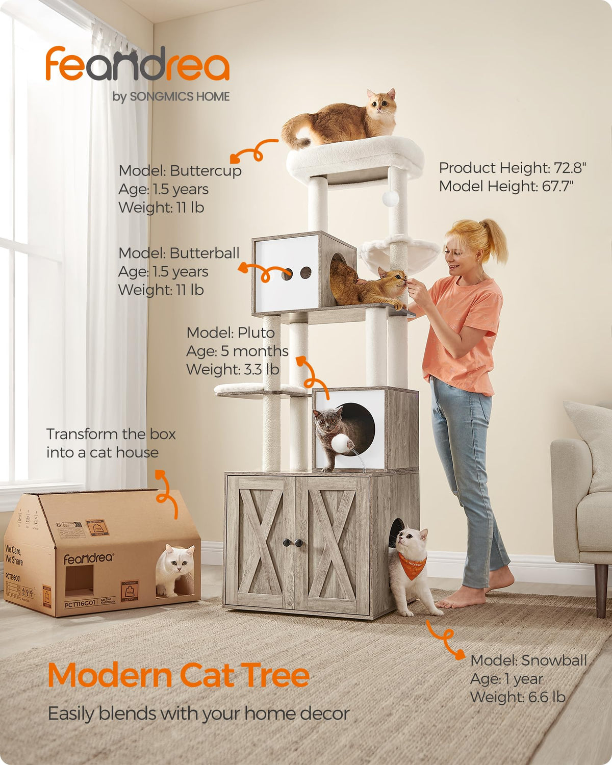 70.1-Inch Tall Cat Tree with Litter Box Enclosure L30427