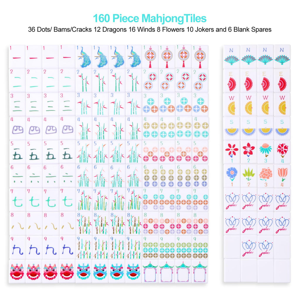 160 Printed American Mahjong Tile Set with 4 Racks & Carrying Bag W421