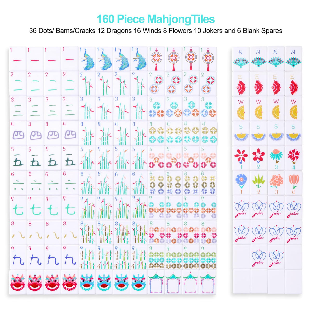 160 Printed American Mahjong Tile Set with 4 Racks & Carrying Bag W421