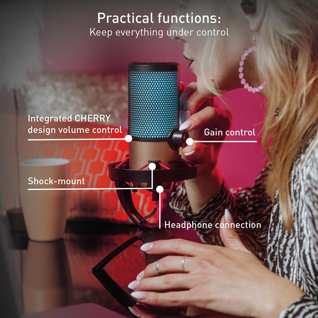 USB Microphone with RGB Lighting, 4 Polar Patterns, Black/Copper S83049