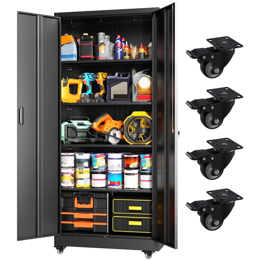 Black Metal Storage Cabinet with 4 Swivel Wheels A245