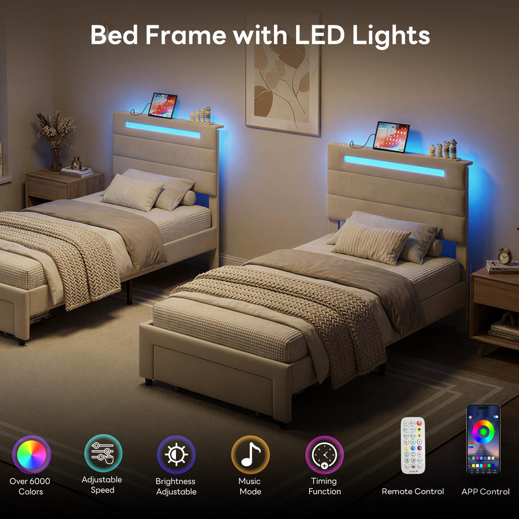 Twin Bed Frame with Storage Drawer O28041