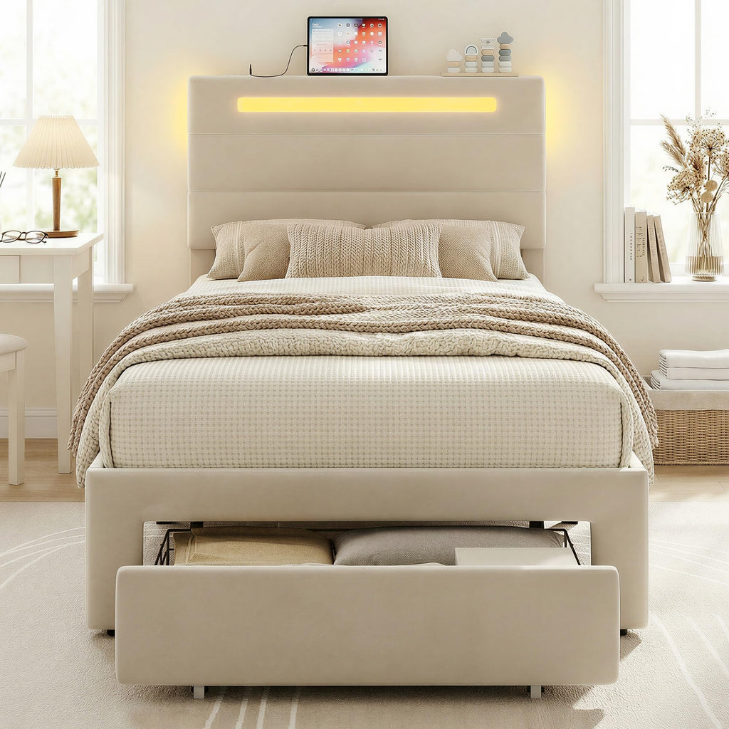 Twin Bed Frame with Storage Drawer O28041