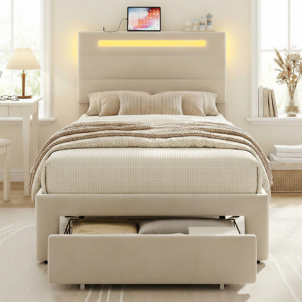 Twin Bed Frame with Storage Drawer O28041