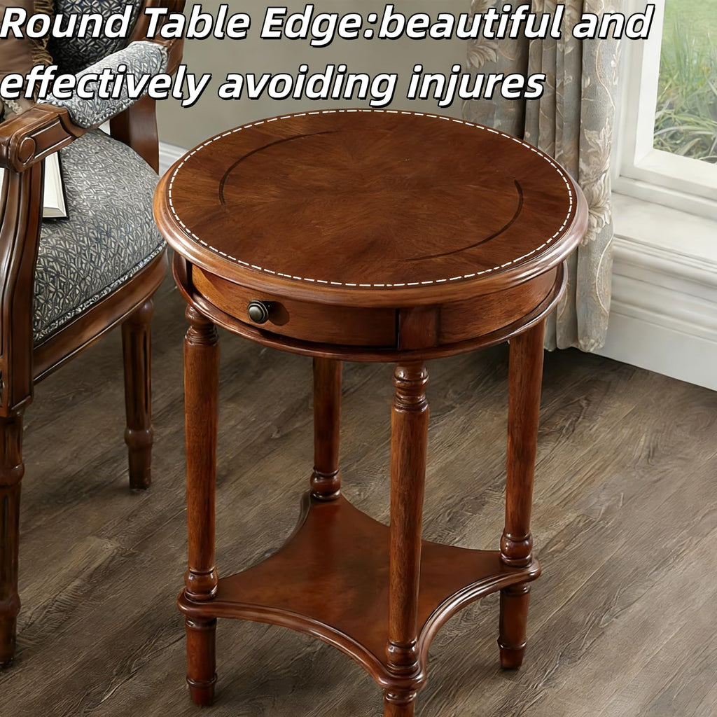 2-Tier Round Side Table with Drawer Z17991