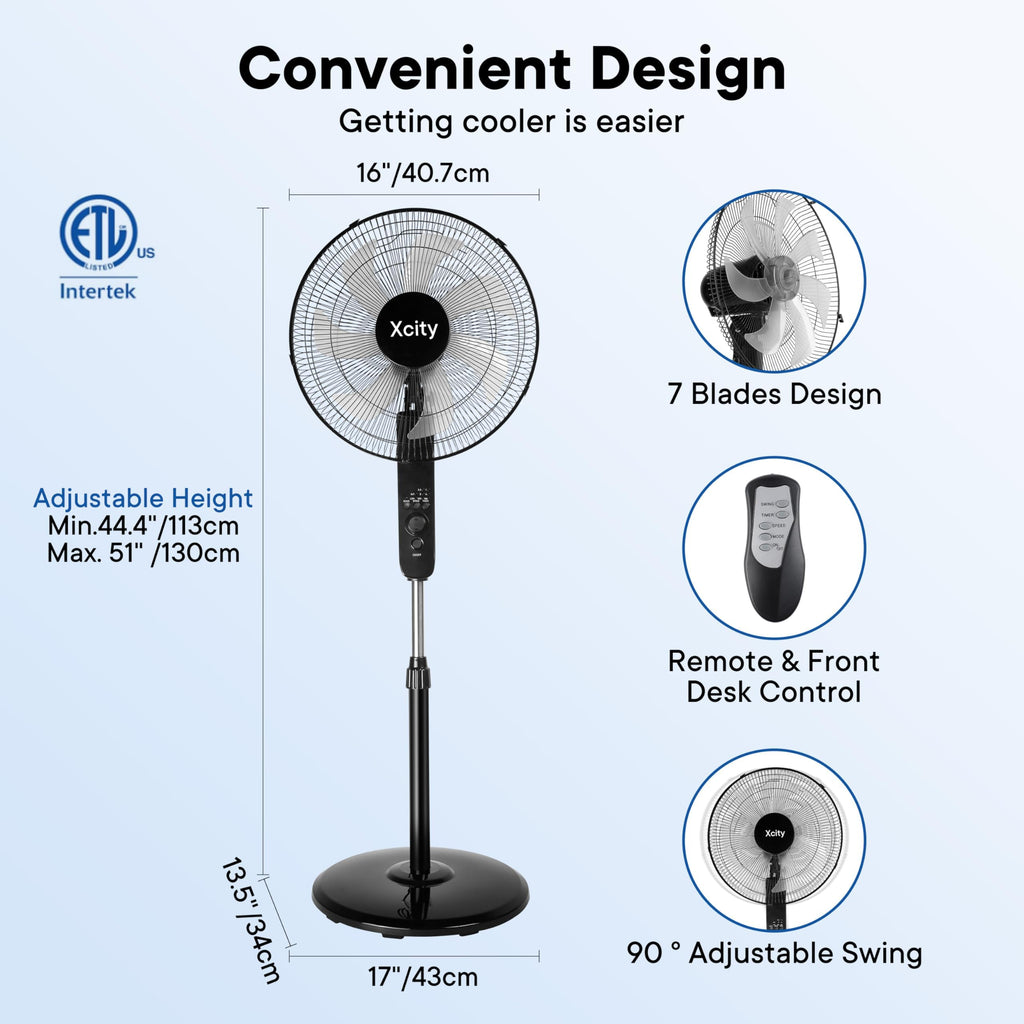 16 inch Oscillating Pedestal Fan, 3-Speed, Black N574141