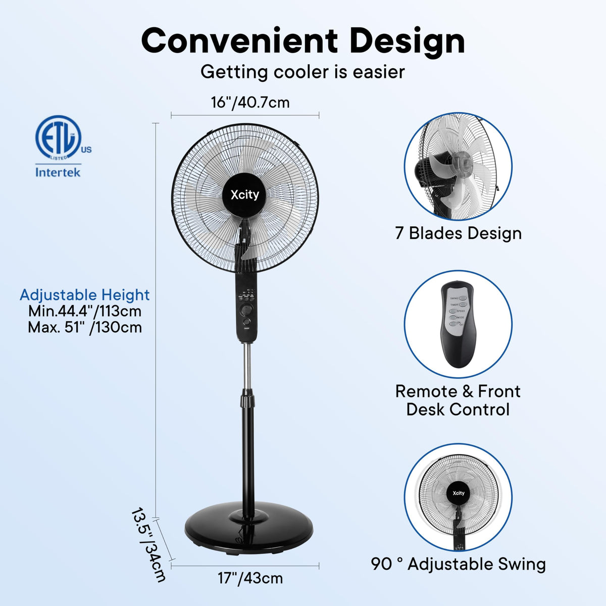 16 inch Oscillating Pedestal Fan, 3-Speed, Black N574141
