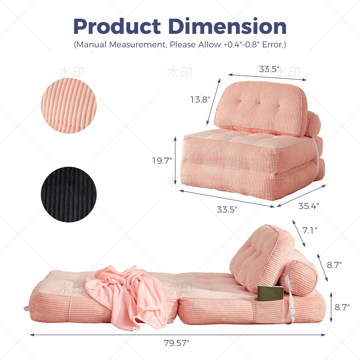 Pink Folding Futon Sleeper Sofa Bed Chair K9957