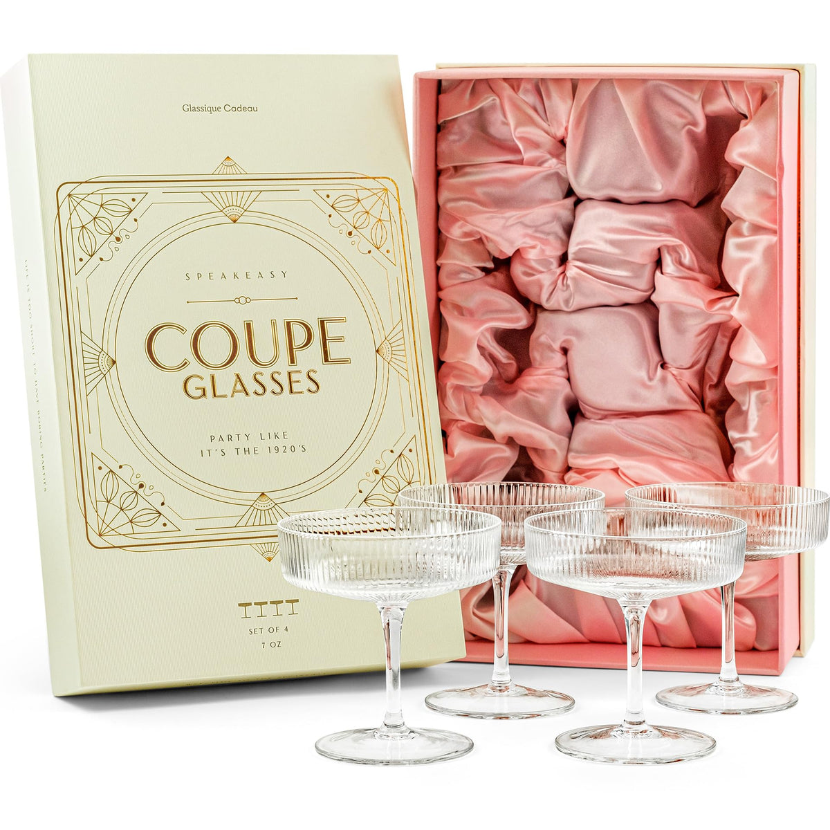 Set of 4 7 oz Coupe Cocktail Glasses with Stems I532