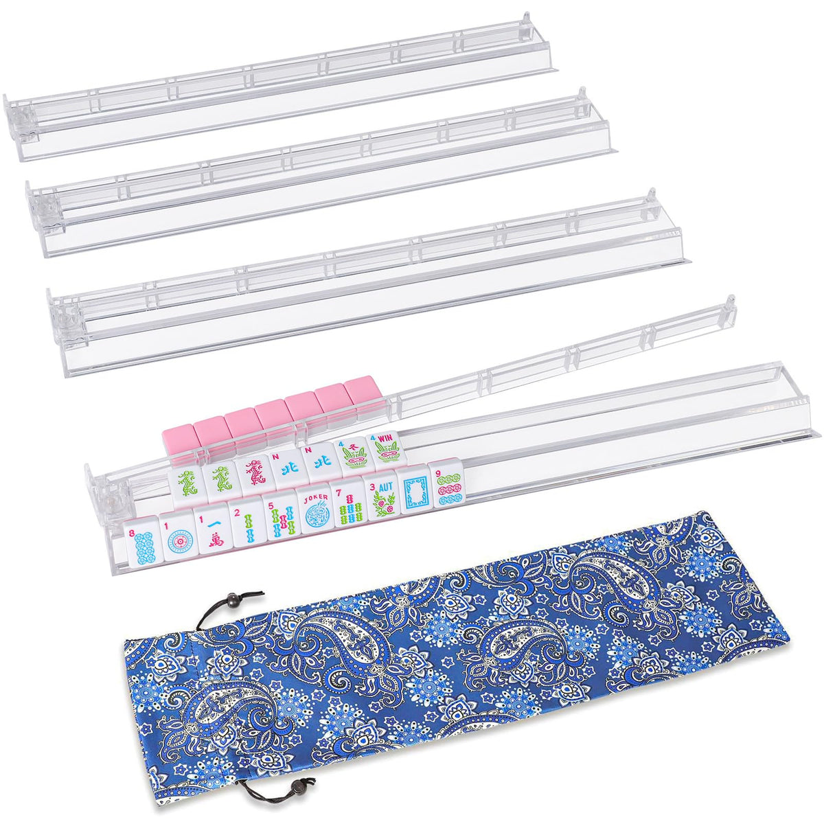 Clear Mahjong Racks with Pushers, 4 Piece Set J707222