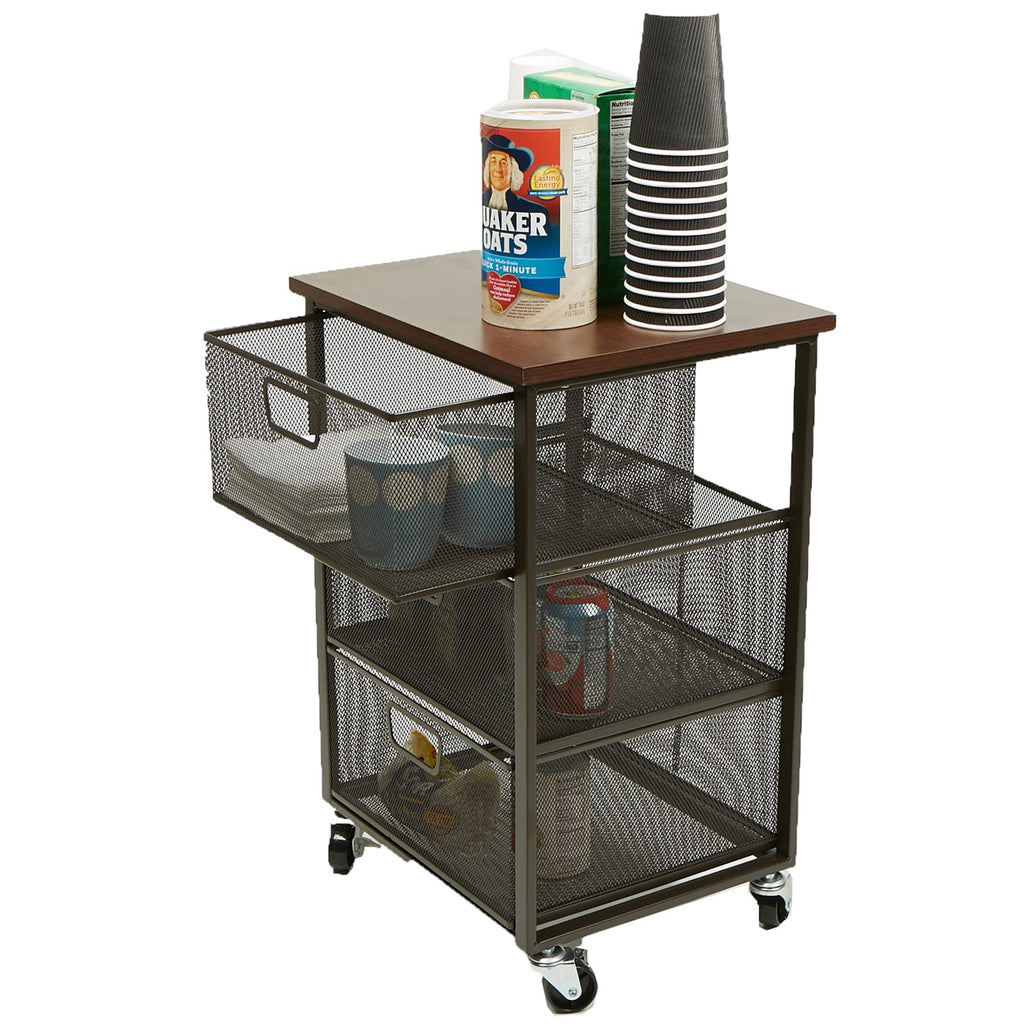 3 Drawer Rolling Storage Organizer with Wood Top N47426
