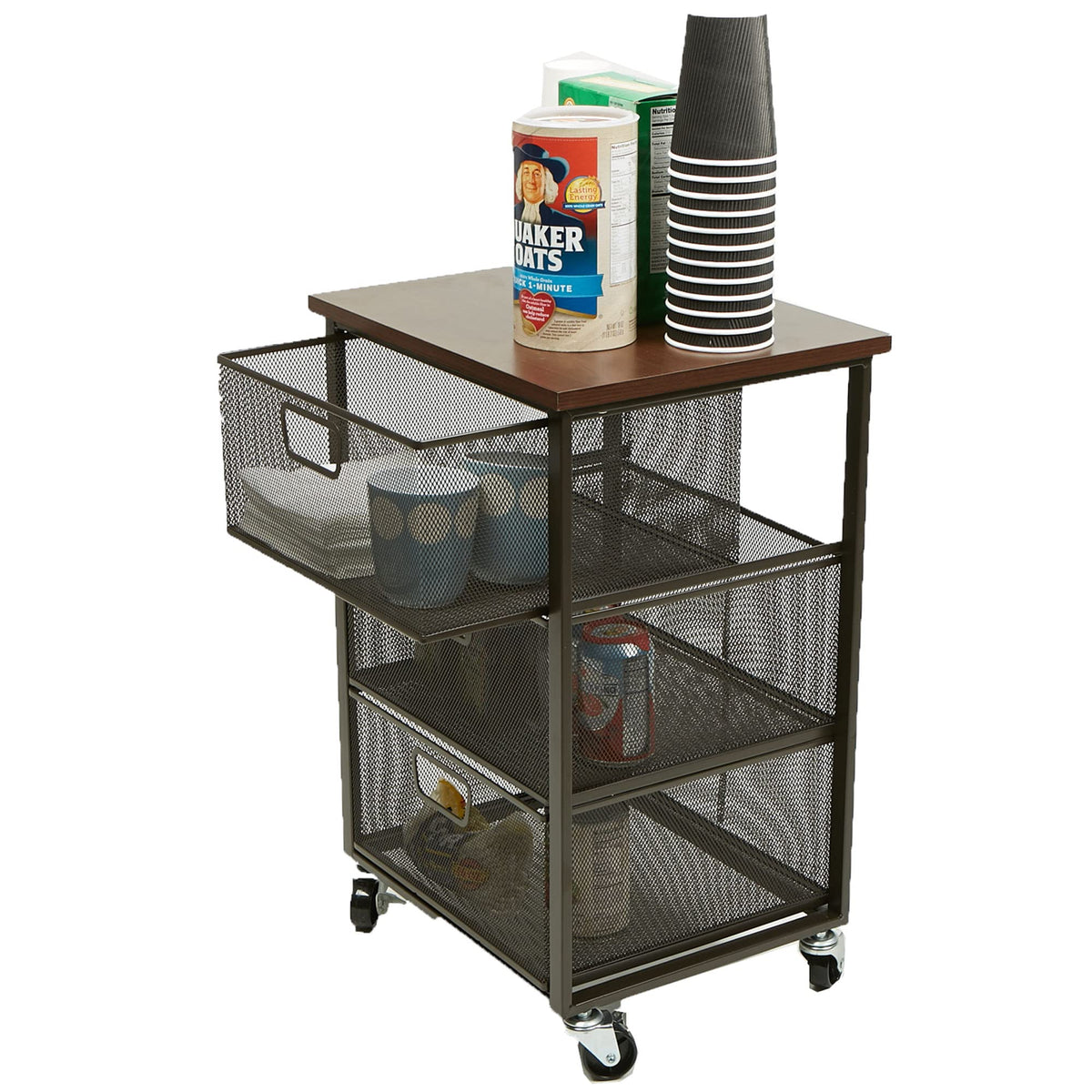 3 Drawer Rolling Storage Organizer with Wood Top N47426