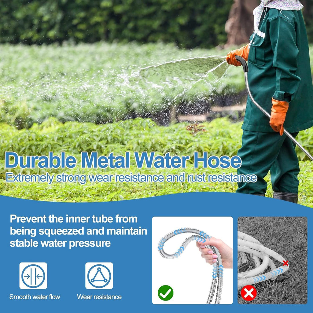 100ft 304 Stainless Steel Metal Garden Hose with Rubber Grip J4988