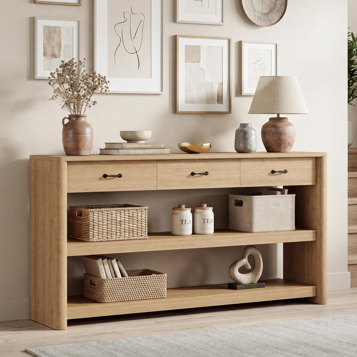 63" Oak Console Table with Storage R796