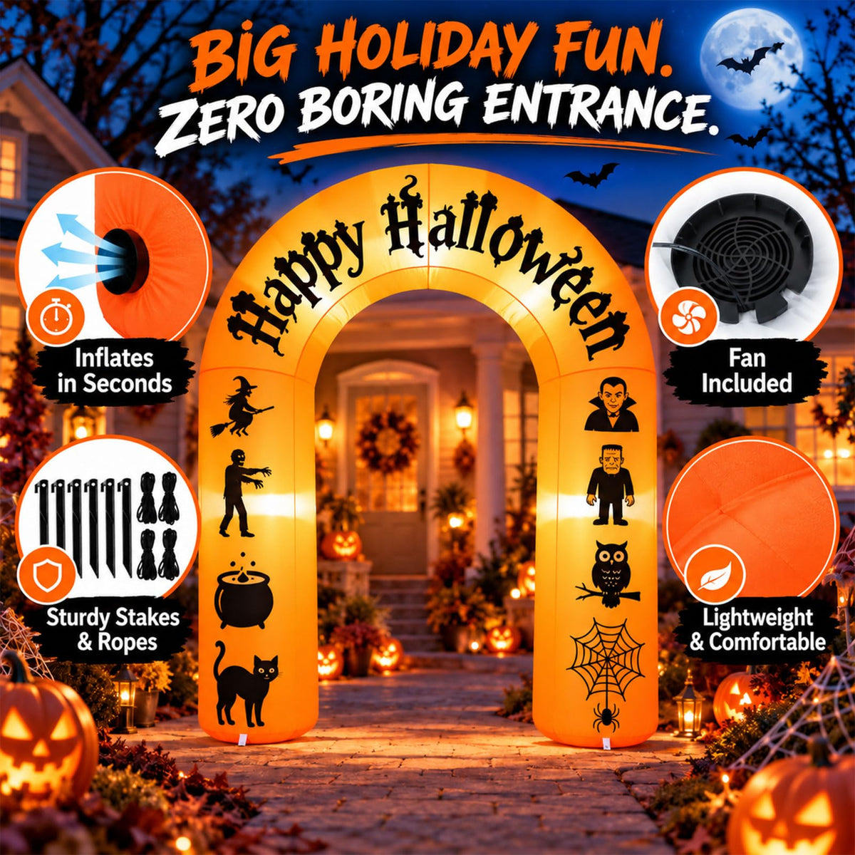 8FT Halloween Inflatable Arch with LED Lights S6034